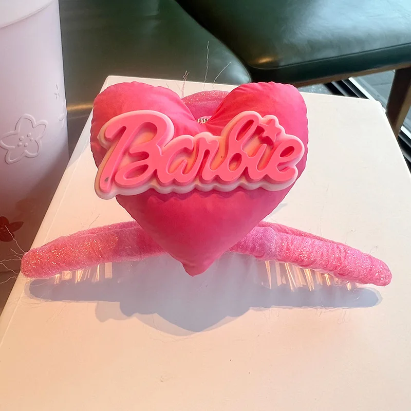 Kawaii Cartoon Anime Cute and Sweet Barbie Plaid Bow Hair Catch Dopamine Pink Hair Shark Clip Hairpin Hair Accessory