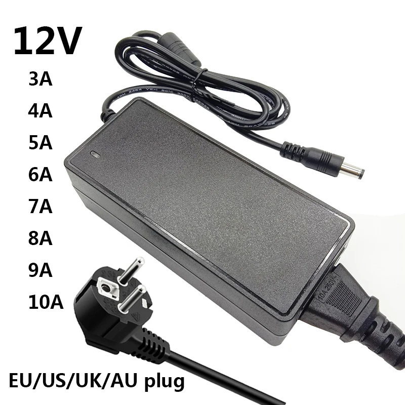 12V 3A 4A 5A 6A 7A 8A 9A 10A 12 V Converter Adaptor 12 Volt AC to DC Power Adapter Supply Universal Switching 5.5x2.1-2.5mm