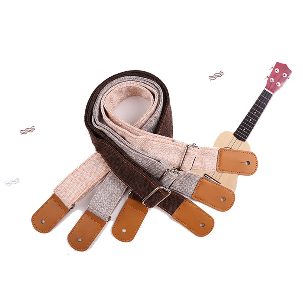 

1pc Cotton Linen Ukulele Shoulder Strap Guitar Strap Ends Adjustable Metal Buckle For Ukulele Guitar Beige