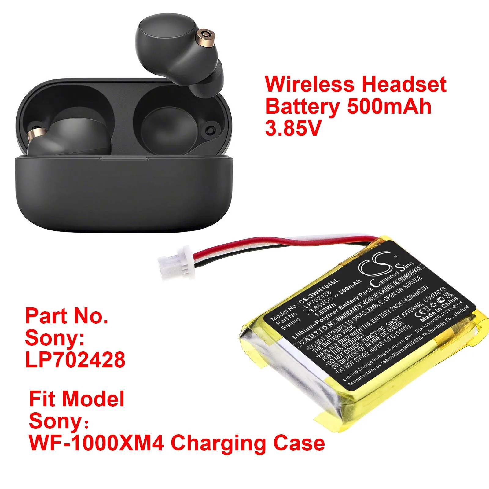 Wireless Headset Battery for Sony 500mAh WF-1000XM4 Charging Case  LP702428 Cameron Sino