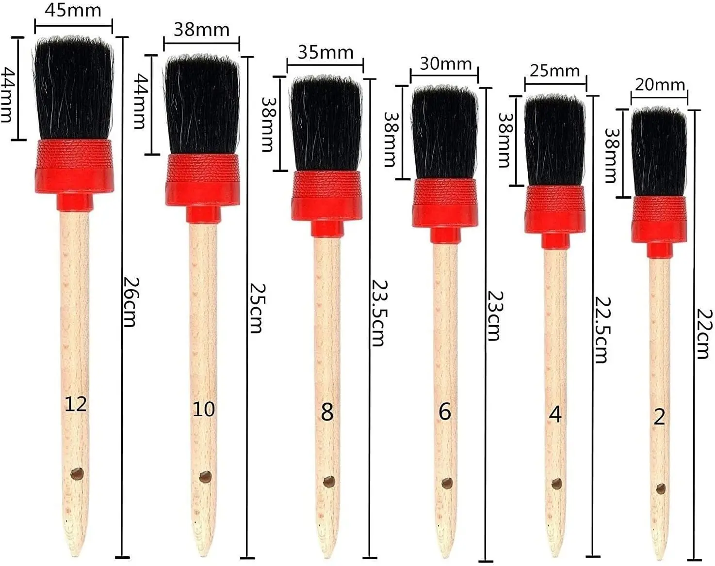 11Pcs Auto Detailing Set, Boar Hair Brushes, Steel Wire & A/C Brushes, Red, Soft Bristles