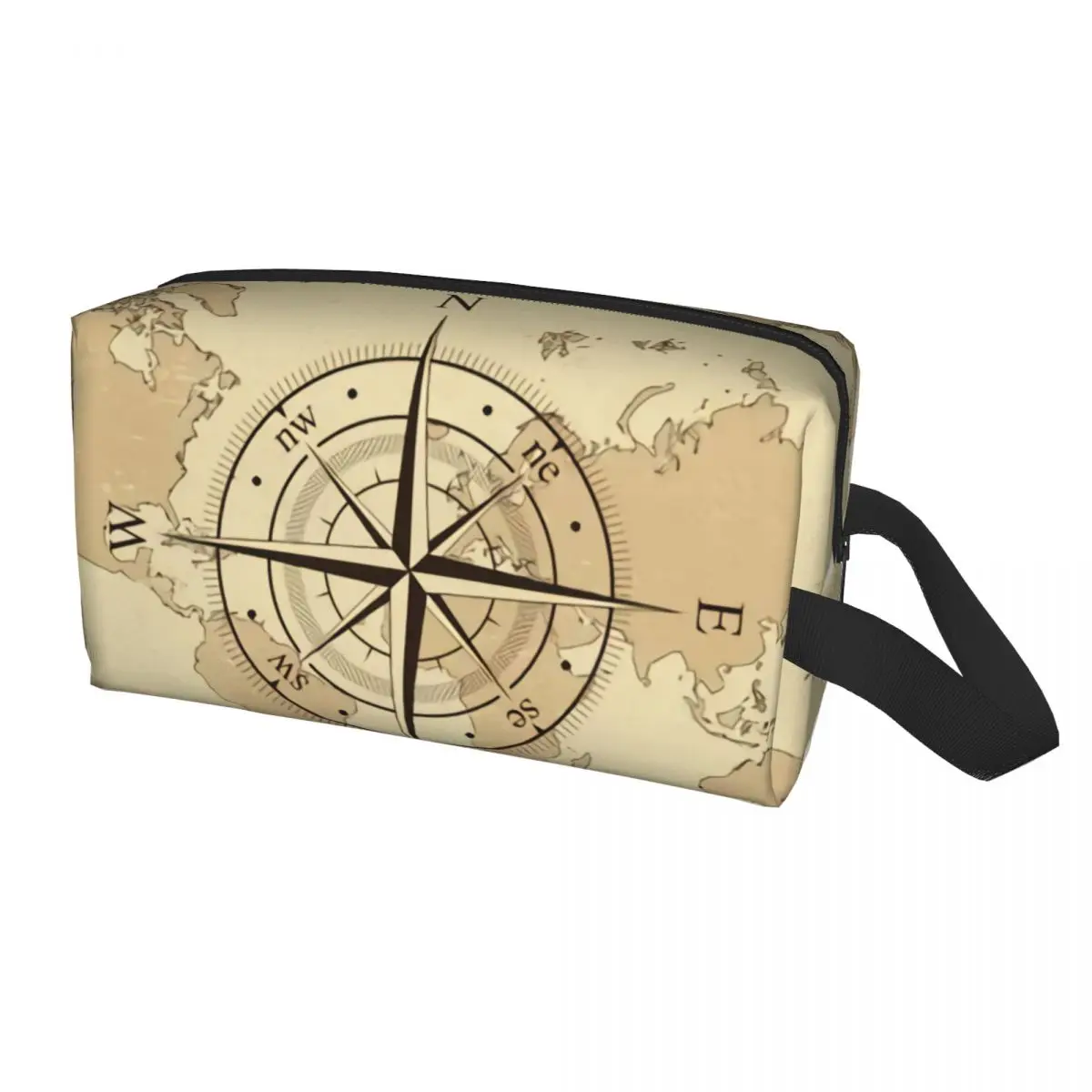 Custom Ancient Map Compass Toiletry Bag for Women Direction Camper Cosmetic Makeup Organizer Ladies Beauty Storage Dopp Kit Case