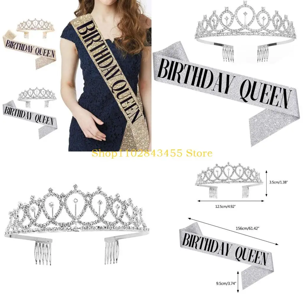 

49MC Birthday Tiara and Crown for Women Birthday Sash for Girls Birthday Decorations Rhinestones Headband Hair Accessories