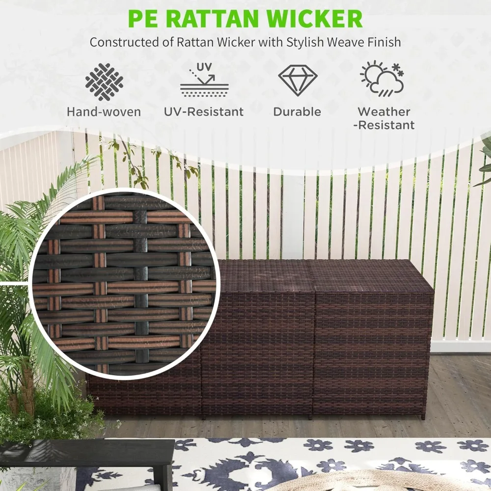 175 Gallon Outdoor Storage Box with Inner Liner, PE Rattan Wicker Deck Box with Pneumatic Bar Lift for Indoor & Outdoor