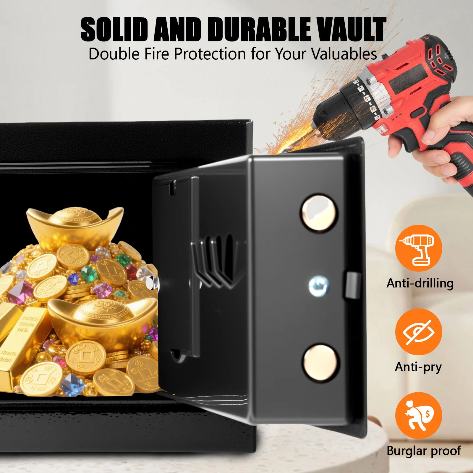 Seeiswork 4.6L/8.5L/16L أثاث آمن قفل مزدوج بت حديد فولاذي آمن مع قفل 2 مفاتيح للأعمال النقدية/المال/المجوهرات #6