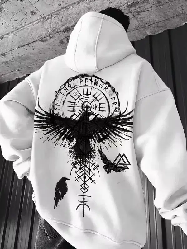 

Мужская толстовка свободного кроя с принтом, модная городская толстовка с длинным рукавом, круглым вырезом, капюшоном и спущенными плечами, из полиэстера