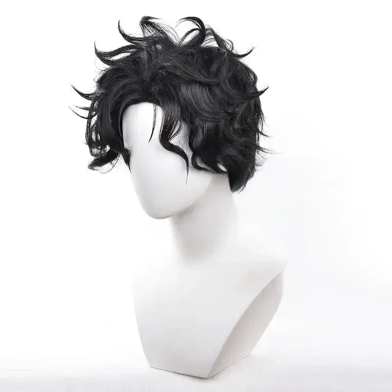 Anime Dandadan Ken Takakura Cosplay Wig Men Black Curly Short Hair Hairstyle Heat Resistant Synthetic Wigs Halloween Party Prop