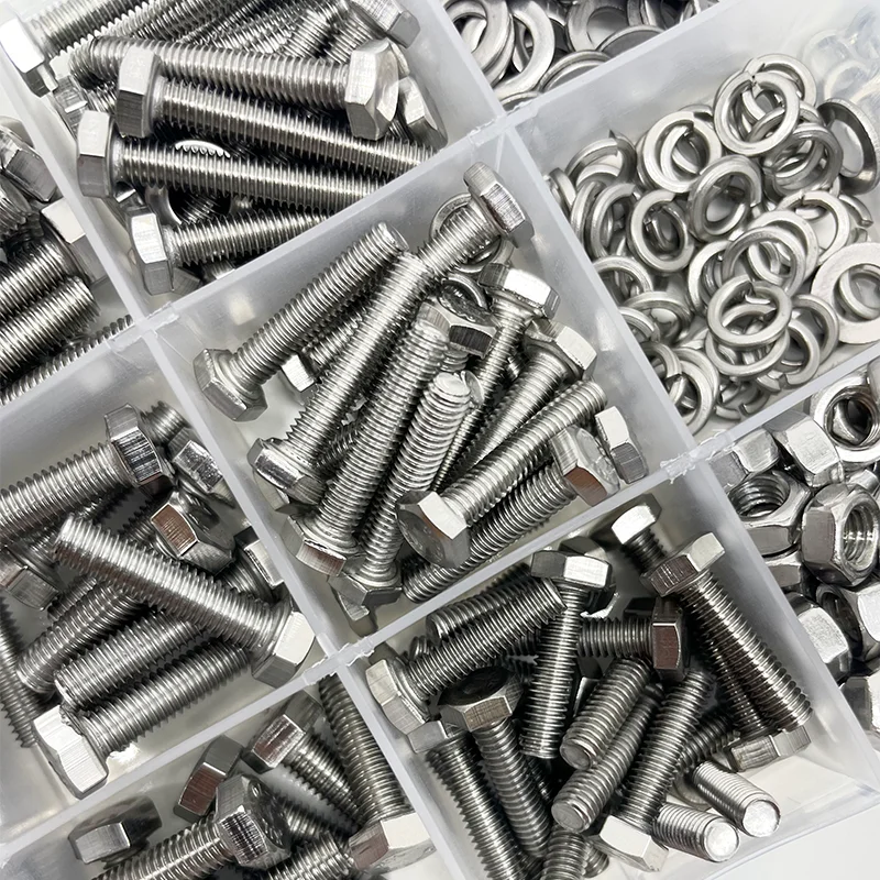 535-Piece Hexagon Head Bolts, Nuts and Flat Washers Kit, M3/M4/M5/M6 Heavy Duty Stainless Steel Full Thread