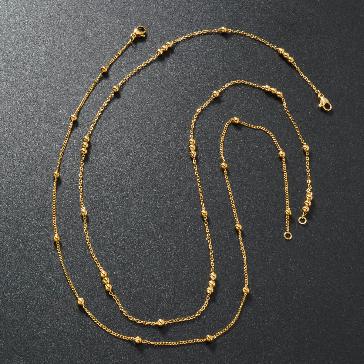 Dainty Bead Necklace 18K Gold Plated Stainless Steel Chain Minimalist Neck Unisex Accessory For Women Casual Daily Dating Party