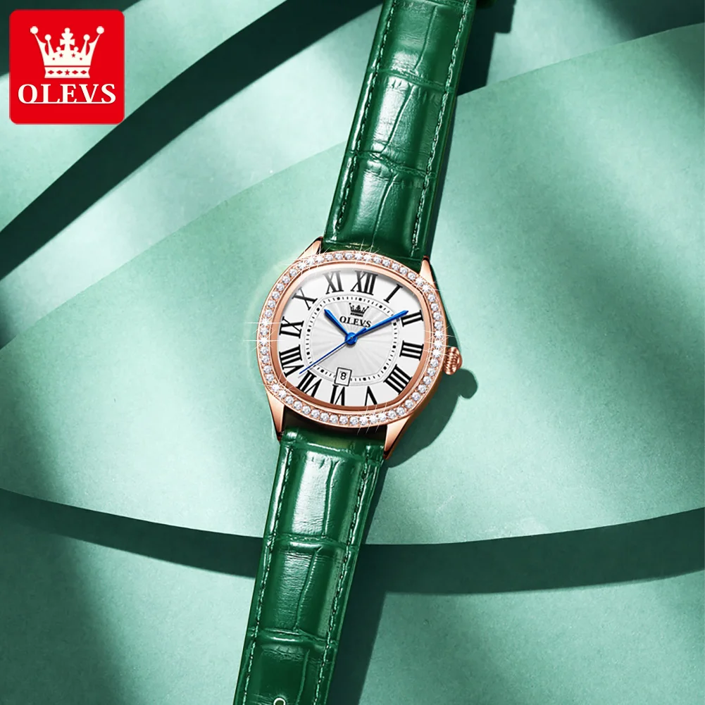 ساعة OLEVS ماركة مرصعة بالألماس بحلقة خارجية بتقويم واحد للسيدات ساعة كوارتز مقاومة للماء 5511