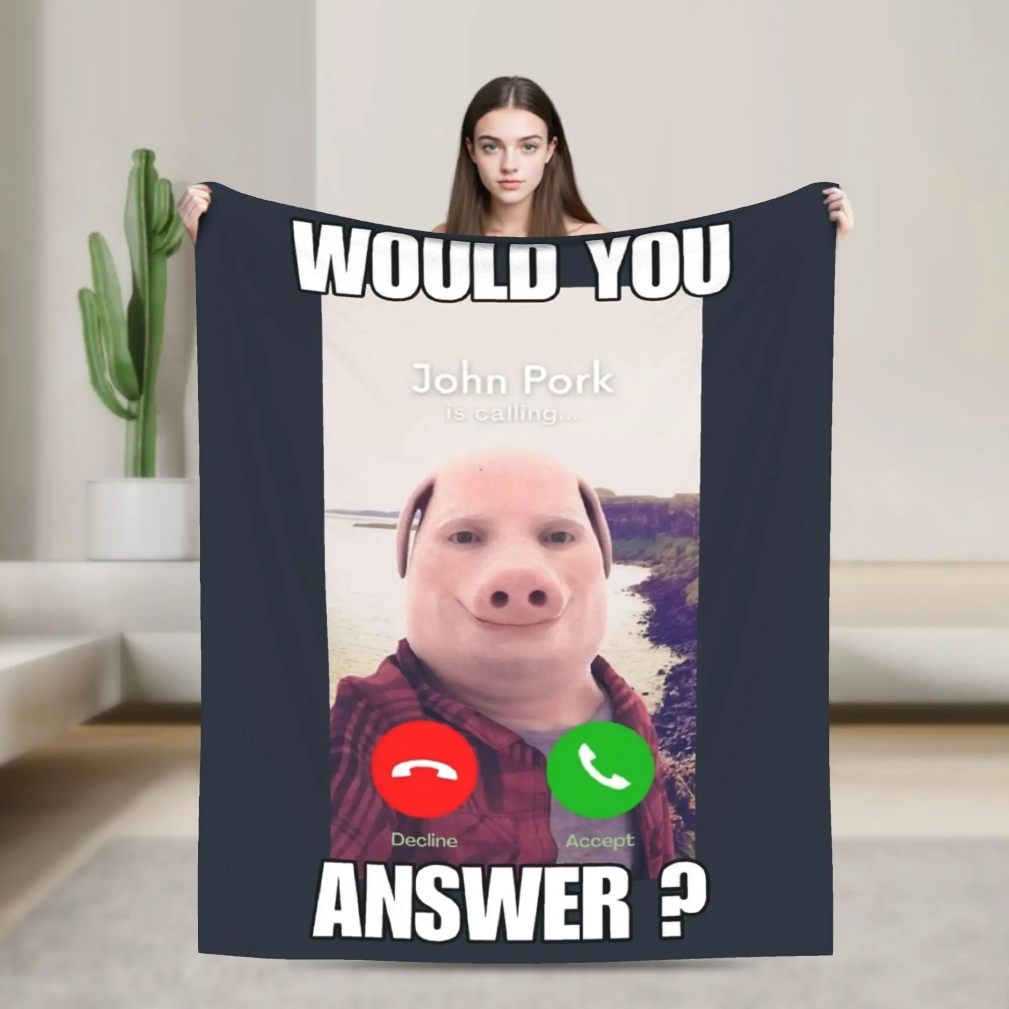 Funny John Pork Is Calling Answer Call Phone Blankets Flannel Printed   Lightweight Thin Throw Blankets for Bed Travel Rug Piece