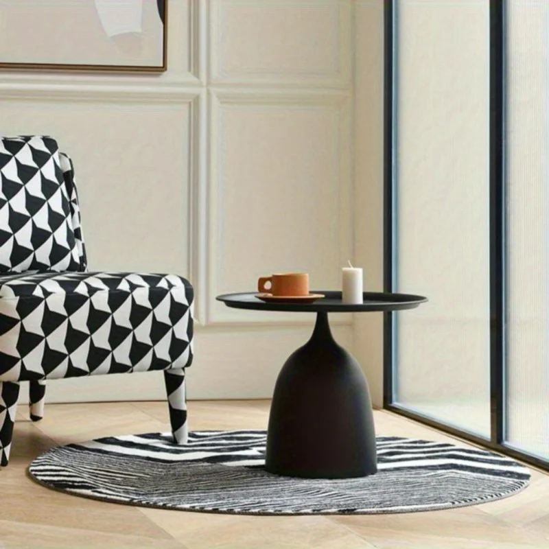 

Modern Black Wrought Iron Side Table for Living Room and Bedroom Small Coffee Table with Floor Tray Creative Furniture Design