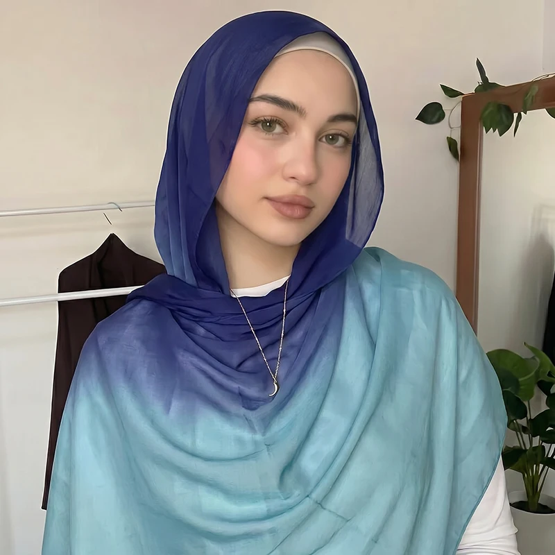 Fashion Muslim Hijab Ombre Scarf Soft Comfortable Headscarf Breathable Bandana Shawl for Women Ramadan Daily Wear Festival Gift view 2