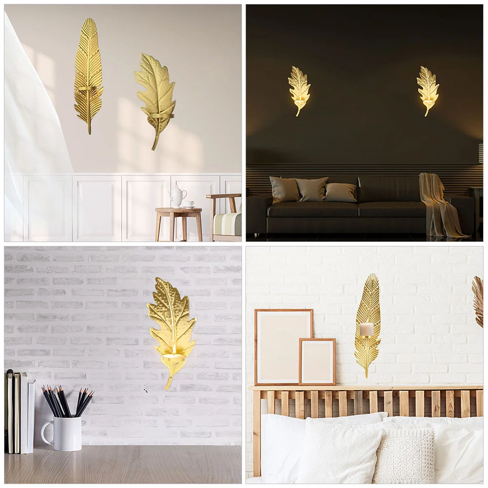 2 Pcs Hanging Decoration Candleholder Wall Candlestick Tea Lights Nordic Leaf Wall-mounted