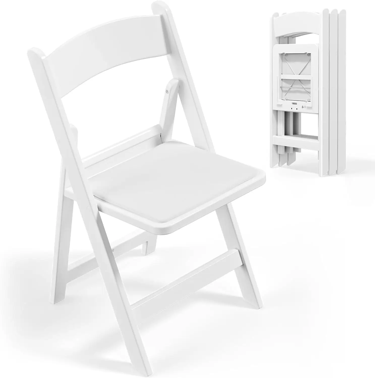 

Складной стул из белой смолы с мягким сиденьем, грузоподъемность до 350 фунтов для использования в помещении и на открытом воздухе, 4 шт.