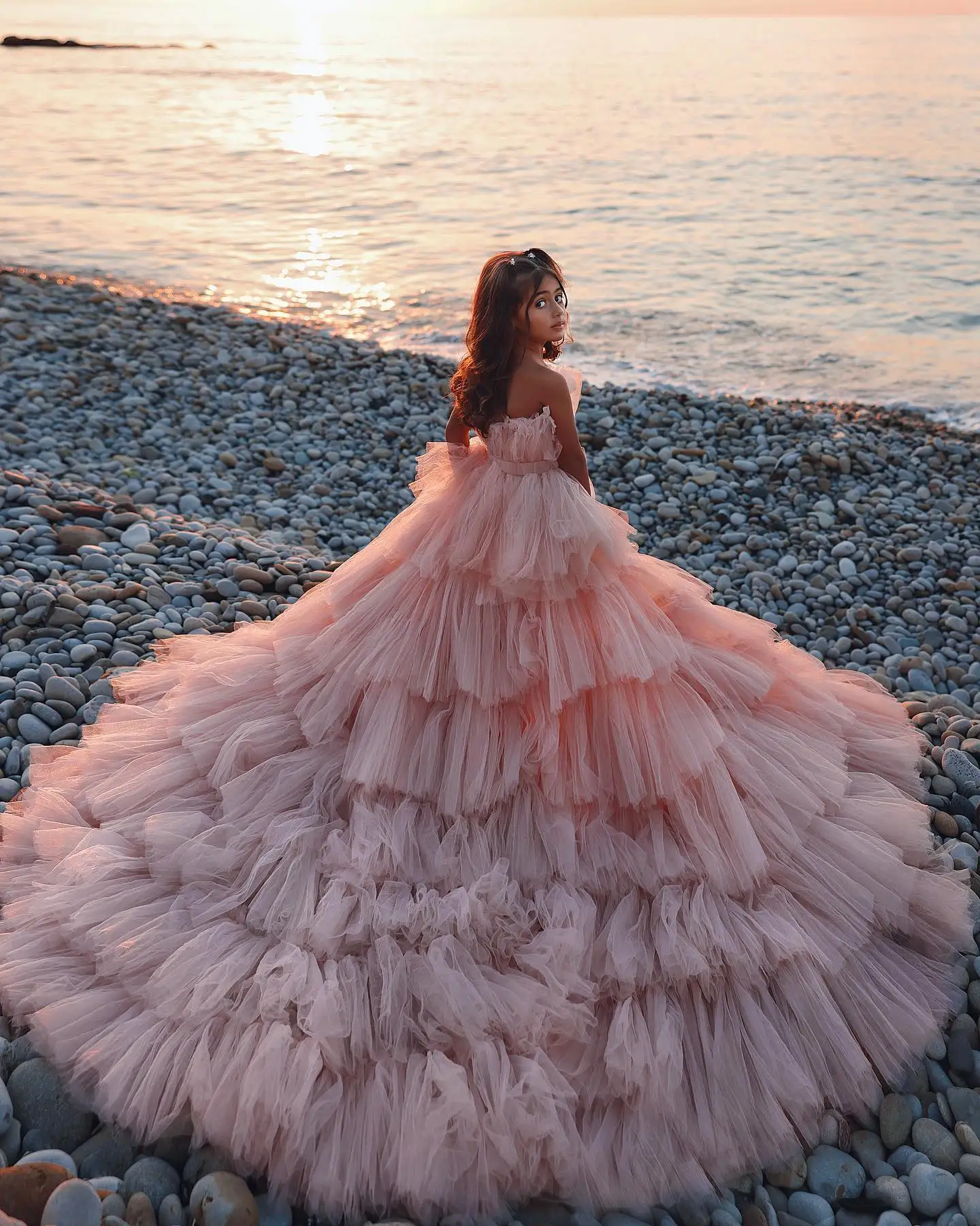 Vestidos de flores rosa Extra hinchados para niña, vestidos de cumpleaños para niños, vestidos de Primera Comunión para invitados de boda