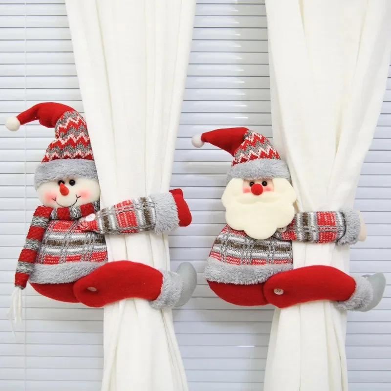 

Christmas Creative Curtain Buckle Cartoon Santa Claus Snowman Elk Doll Xmas New Year Hotel Restaurant Decoration Doll Buckle