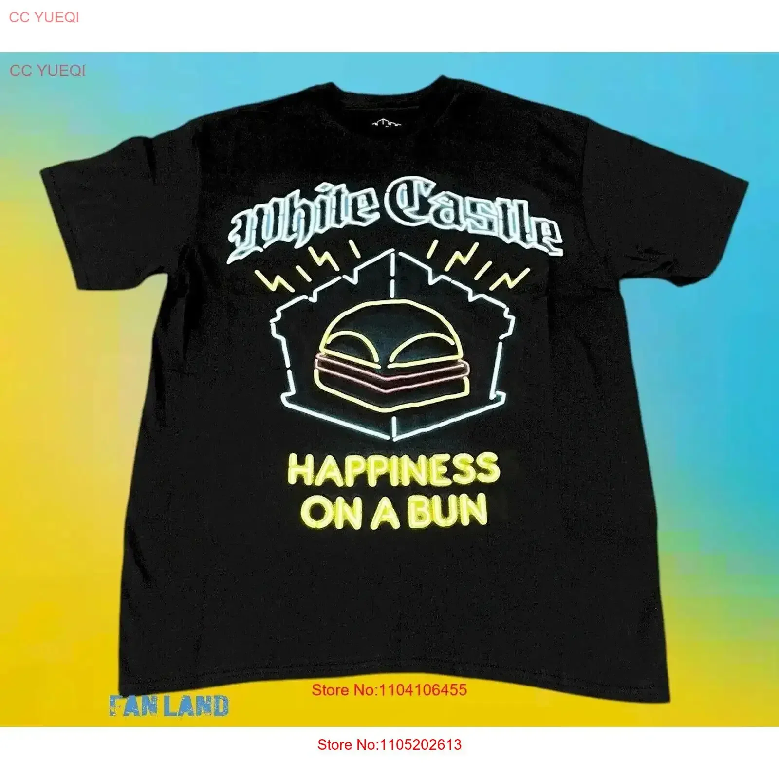 جديد الأبيض القلعة همبرغر Est 1921 النيون تسجيل أسود خمر كلاسيكي رجالي تي شيرت خمر غسلها مصمم الملابس امتدت