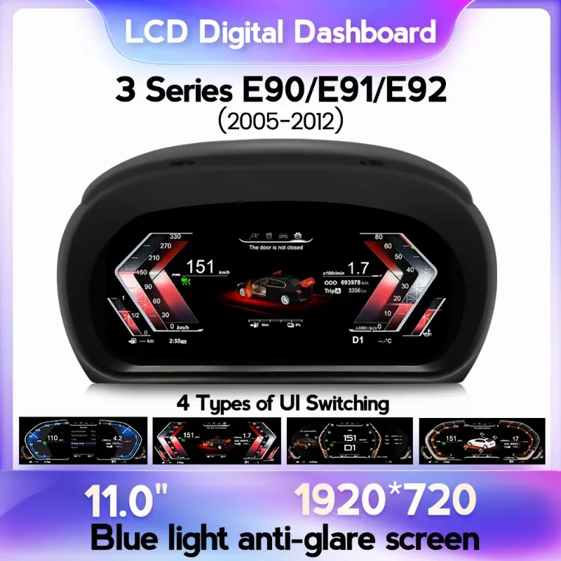 NaviFly LINUX System 12INCH 1920*720p Screen Car Dashboard Speedometer LCD Digital Cluster for  E90 E91 E92 E93 2005-2012