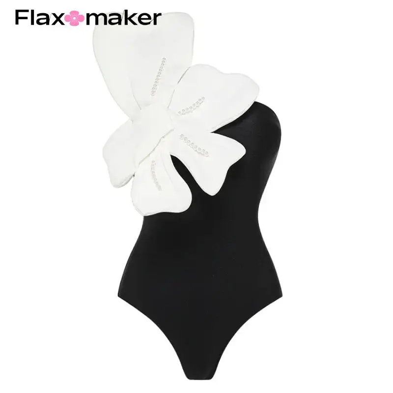 FLAXMAKER 3D Flower Pearl One Piece Swimsuit Swimwear Women Beachwear Bathing Suit Bodysuit Flaxmaker Clearance