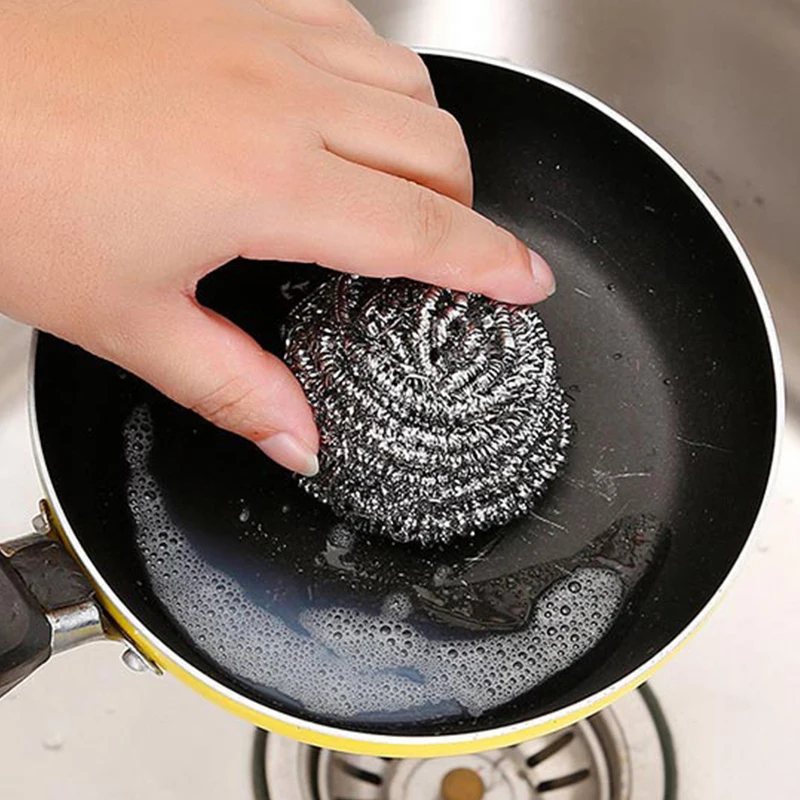 Kitchen Steel Wire Cleaning Ball Dishwashing Pot Pans Scrubber Stainless Steel Balls Rust Removal Brush Utensil Cleaner Tools