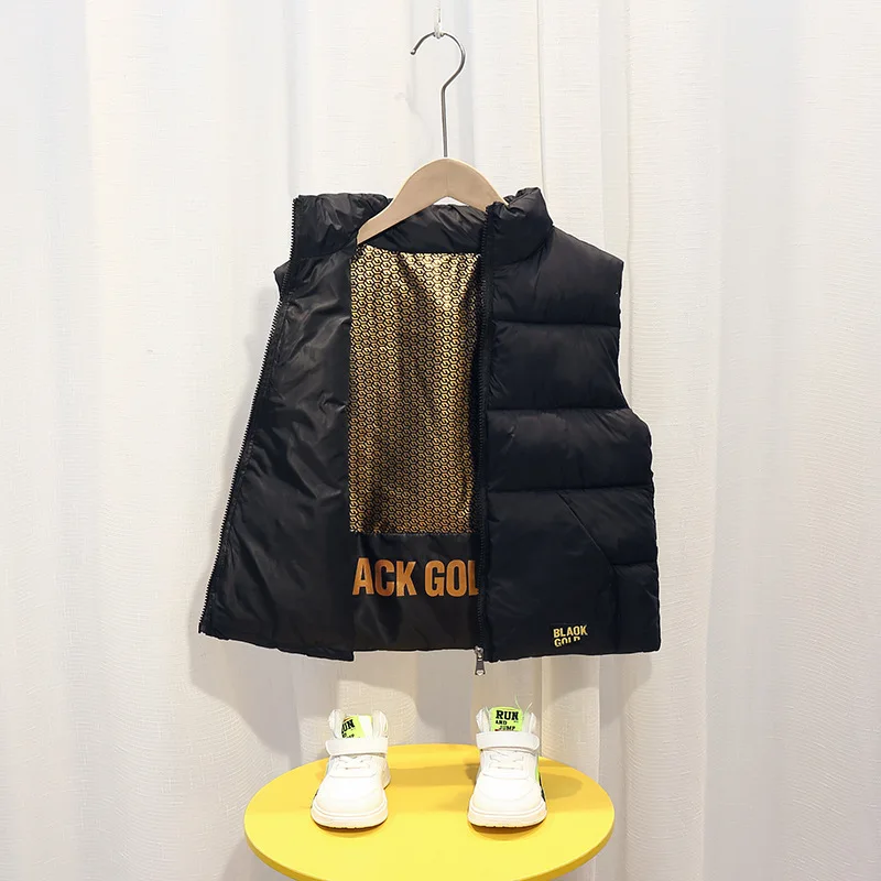 Autumn Winter Kids Boy Girl Down Cotton Vest Coats Teenagers Black Gold Stand-up Collar Warm Waistcoats fashion Kids Clothes