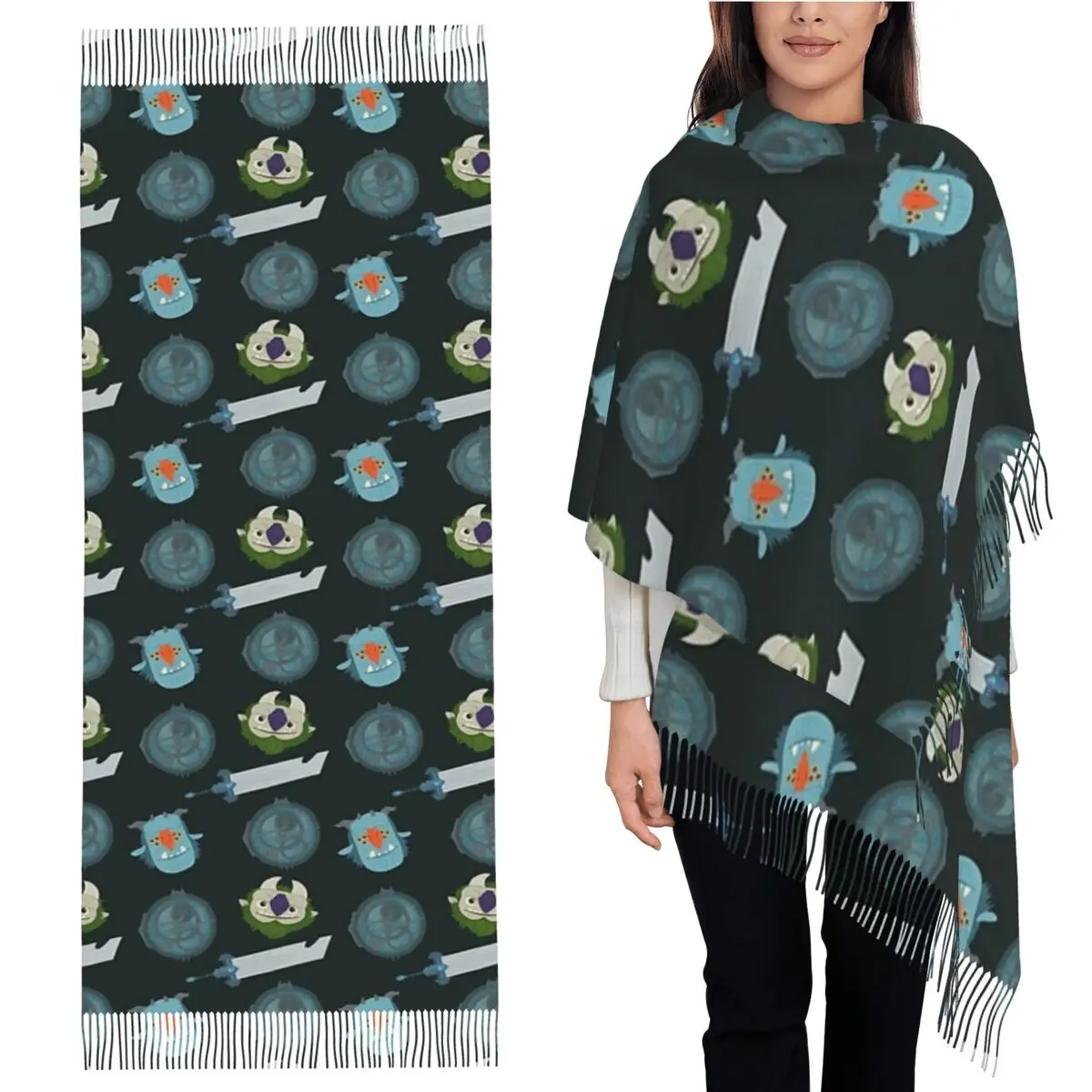 

Шарф с повторяющимся узором, шарфы с кисточками для женщин, мягкие теплые шали и накидки, длинная осенне-зимняя шаль