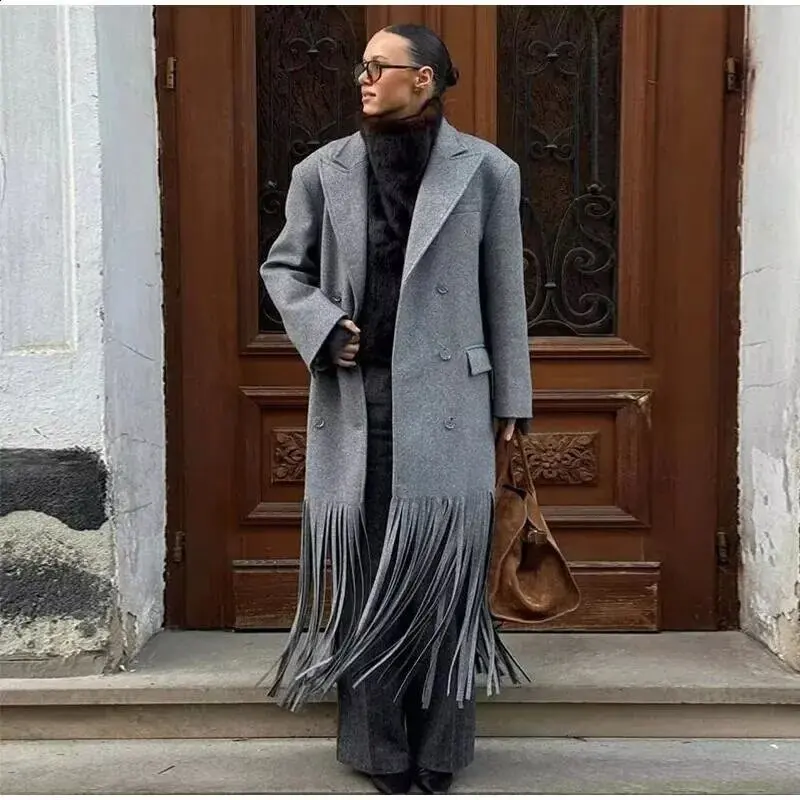 معطف صوفي نسائي شرابات معطف بدوره إلى أسفل طوق مزدوج ومفرد الصدر جيب سترة سيدة خريف شتاء ملابس خارجية أنيقة #1