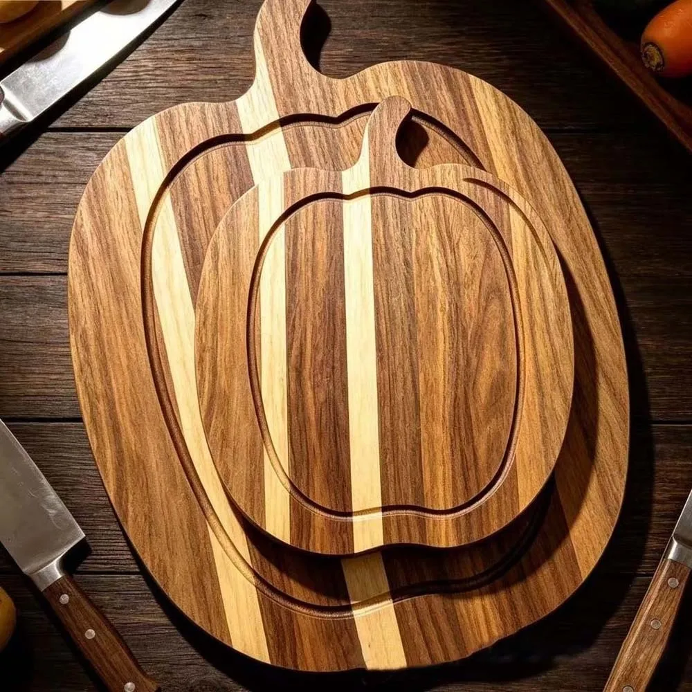 1pair Solid Wood Pumpkin Cutting Board Natural Color Smooth Edge Ghost Serving Tray Pumpkin Shaped Food Safe