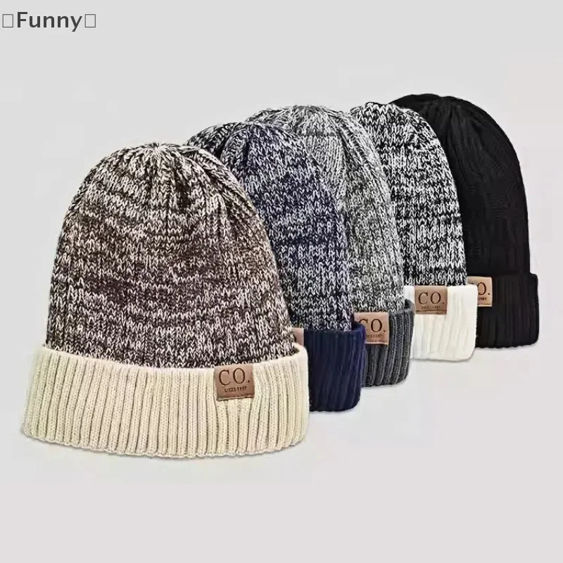 Fashion Autumn Winter Hat For Women Men Two-Tone Thick Lined Cap Warm Casual Ear Protection Hat Thickened Beanie Cap Gifts