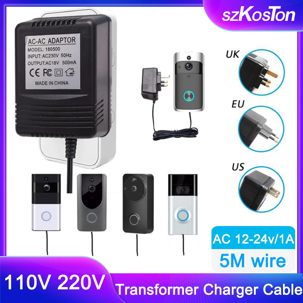 

18V AC Transformer Charger EU UK US Plug Power Adapter 220V-240V For Wifi Smart Video Doorbell Camera Video Door Bell Ring