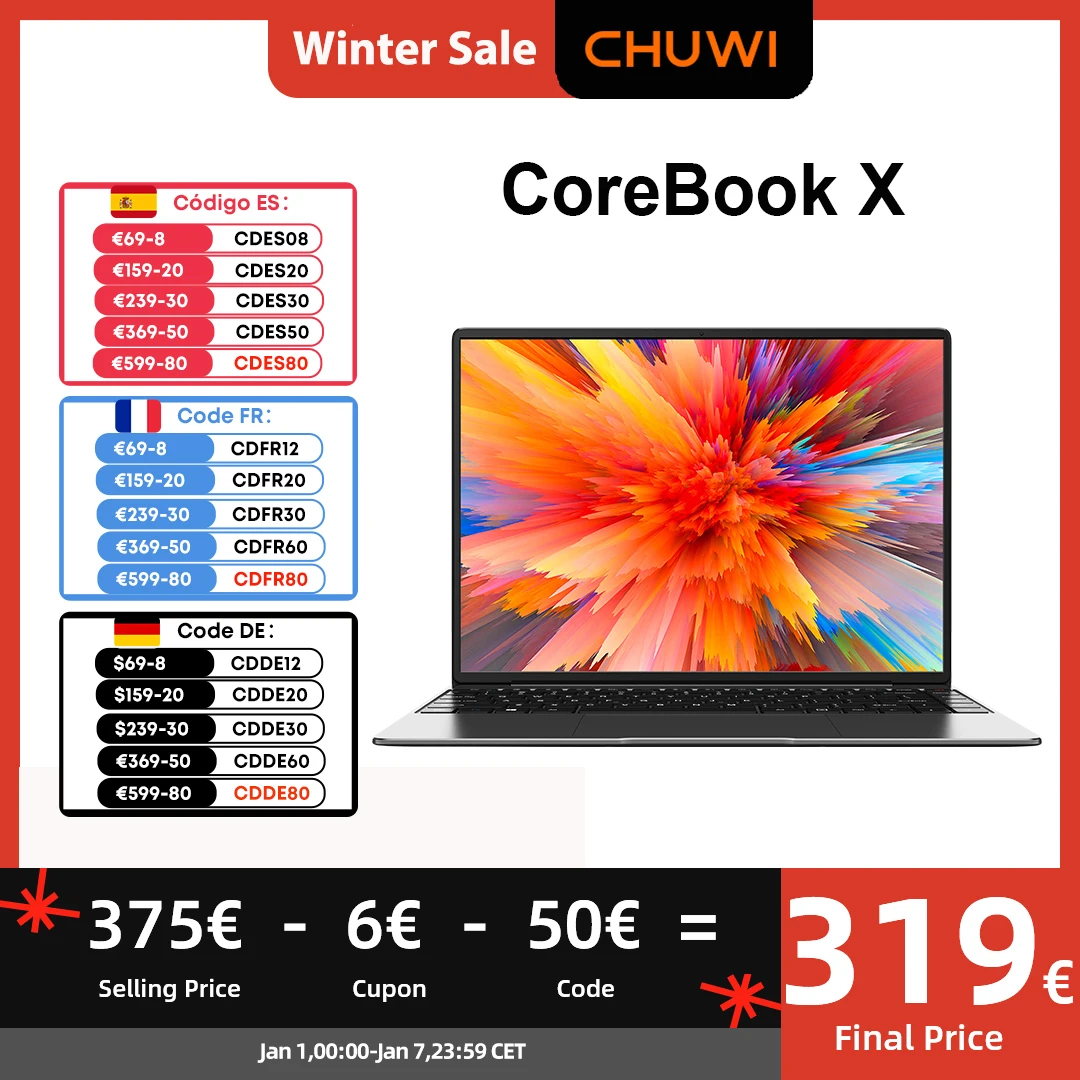 CHUWI CoreBook X Gaming Laptop 14 Inch FHD IPS Screen Intel i3-1215U Windows 11 8GB/16GB DDR4 512GB SSD Wearable Computer WuKong