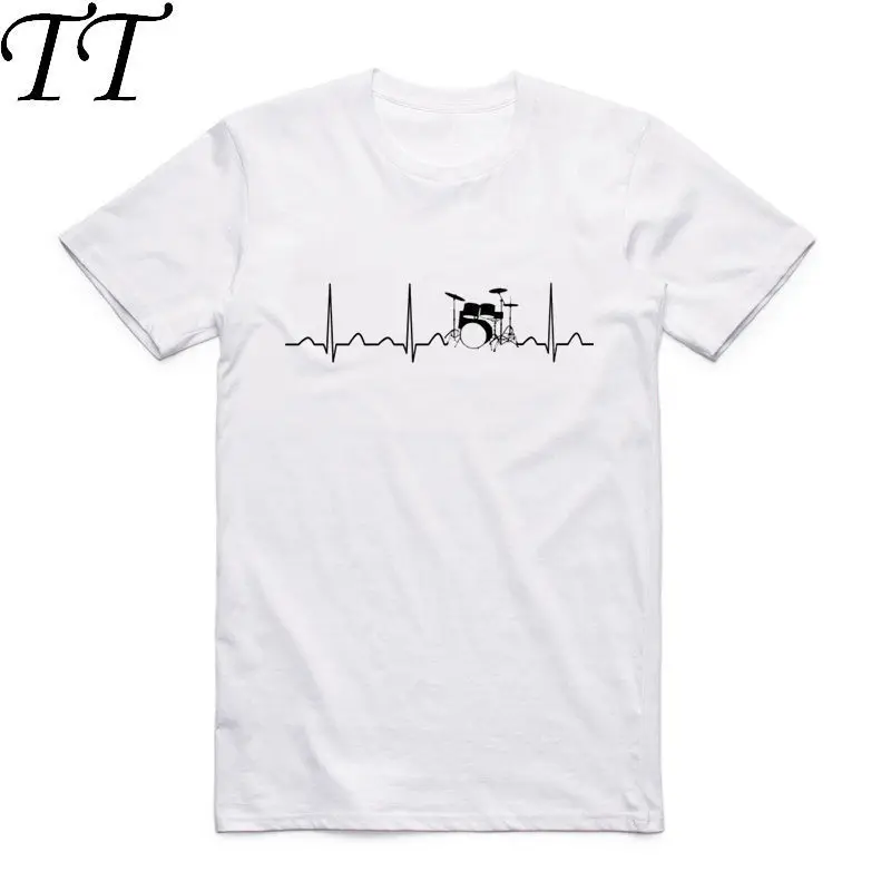 

2025 Men Print Drums Drummer Heartbeat Fashion T Shirt O-Neck Short Sleeve T-shirt Camisetas Hombre HCP977