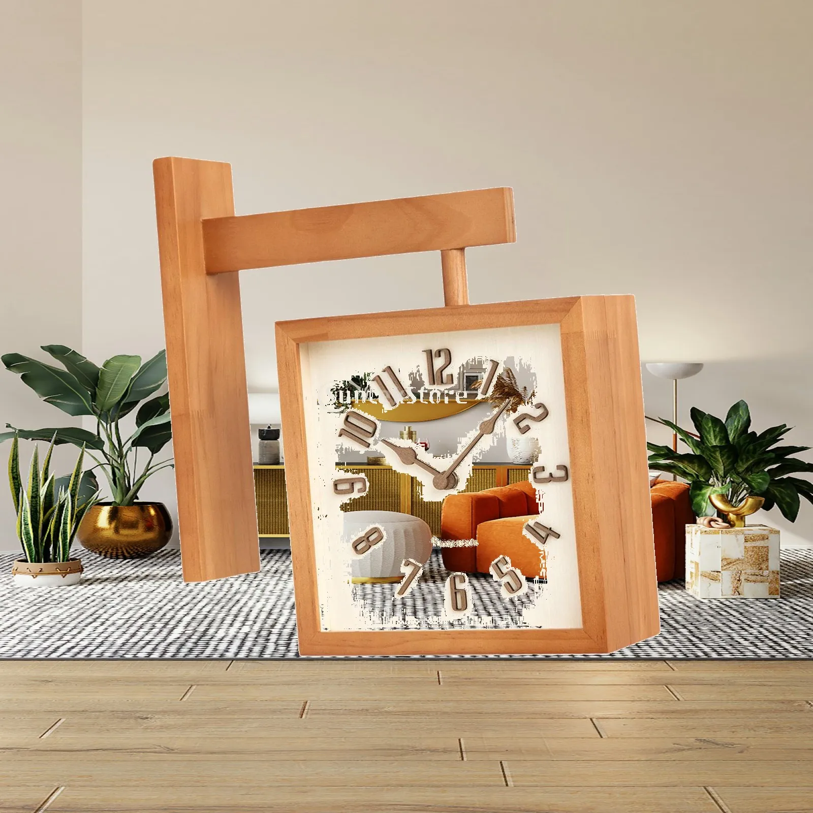 Wooden Corner Wall Clock Double Faced Silent Wall Clocks Luxury Minimalist Design Room Clock for Hotel Dining