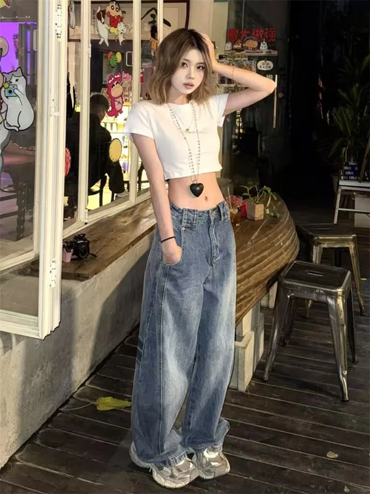 

American Retro Curved Knife Jeans Women's Spring Autumn Loose Slim Low Waist Spicy High Waist Extended Banana Knife Pants