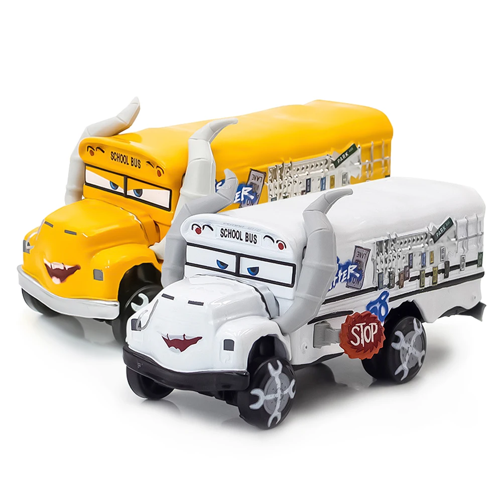 Juguetes de coches de Disney Pixar, Crazy Miss Fritter, autobús escolar, modelo de coche de juguete de metal fundido a presión, regalo de cumpleaños para niños