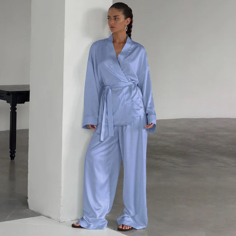 3pcs Women's Pajama Set Elegant Luxury European American Style Silky Satin Fabric Soft Skin-Friendly Long Sleeve Top, Camisole &