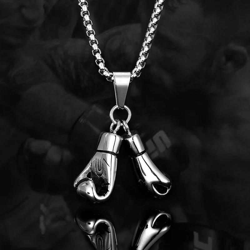 Sports Boxing Gloves Pendant Necklace For Men woman’s Unisex Choker Hiphop Chain Male Stainless steel Cool locomotive long chain