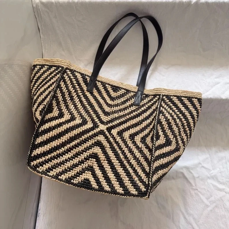 Oversized large Raffia straw tote bag women handmade summer beach woven handbag natrual 2026 spring new