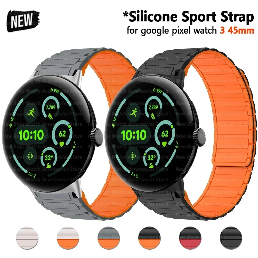 Magnetic Silicone Sport Band for Google Pixel Watch 3 45mm Wristband Replaced Accessories for Google Pixel Watch 3 45mm Bracelet