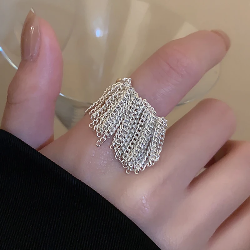 Foxanry Silver Color Personality Tassel Ring For Women Girls Elegant Creative Trendy Wedding Bride Jewelry Accessories Gifts image 5
