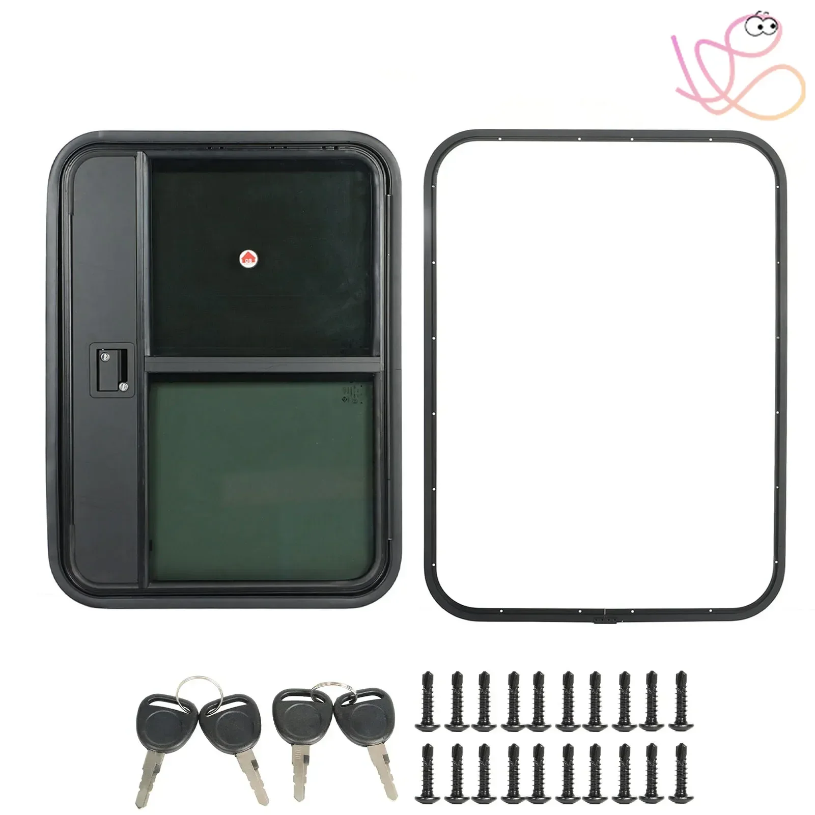 Puerta RV de aleación de aluminio, ventana corrediza tintada de vidrio templado con forma de lágrima, puerta de remolque de Camper de sellado completo con cerradura segura de red contra insectos