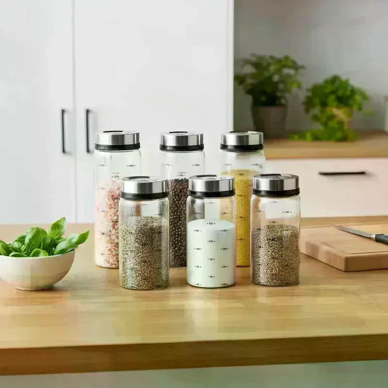 200/300/500ml High Borosilicate Glass Seasoning Can Salt Sesame Solid Condiment Seal Bottle Pepper Spice Shaker With Rotary Lid