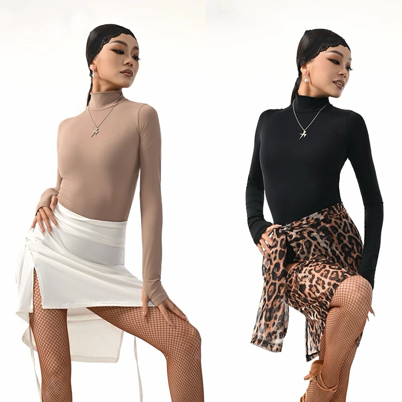 

Зимняя одежда для латинских танцев, женские топы с высоким воротником и длинными рукавами, профессиональная одежда для латинских танцев, танцевальная одежда для румбы NV26006