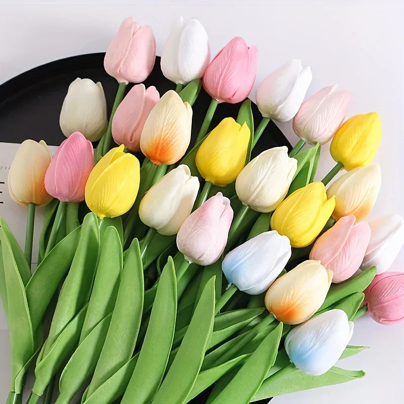 

10Pcs Tulip Flowers Artificial Tulip Bouquet PE Foam Fake Flower for Bride Wedding Ceremony Decor Home Garden Bouquet Decoration