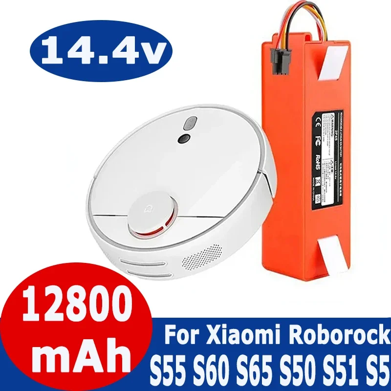 Xiaomi Roborock-ロボット掃除機の交換用バッテリー,14.4v,5200-12800mah,s55,s60,s65,s50,s51,s5 max,s6部品