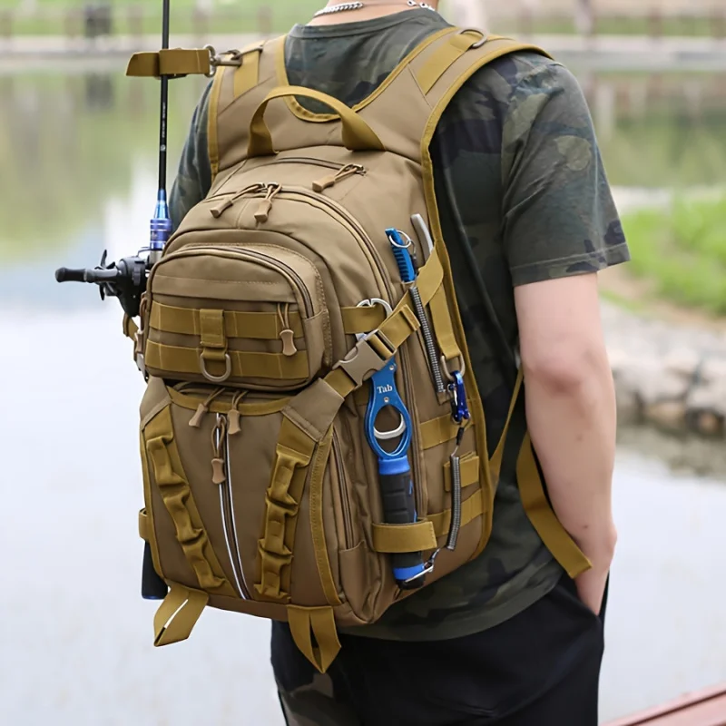 1pc Fishing Backpack, Large Capacity Backpack For Fishing Bait, Hooks, Fishing Line, And Fishing Reel