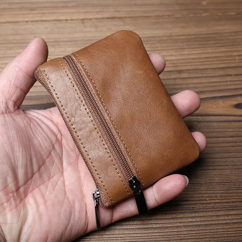 Real Leather Mini Moneybag Cowhide Zipper Handmade Retro Small Coin Bag Simplicity Coins Holders Durable Wallet Pouches