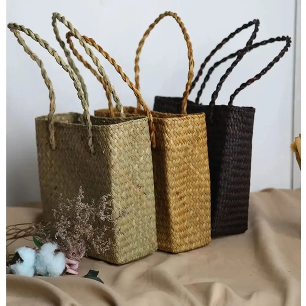 Basket Straw Tote Bags for Women Rattan Handmade Beach Hand Bags Ladies Bamboo Woven Holiday Shoulder Bag