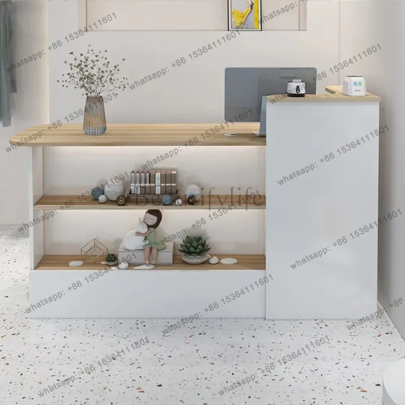 Customized Bar Counter Cashier Cabinet Modern Elegant Beauty Simple Reception Desks Unique Delicacy Mostrador Office Furniture